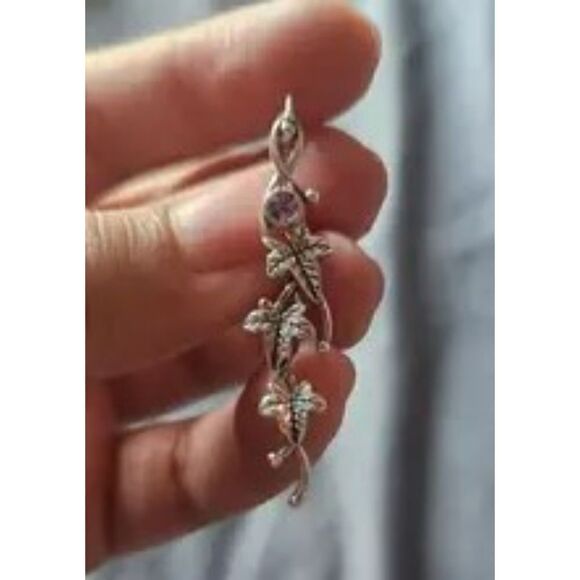 New - 925 Silver Plated Inlaid Boho Engraved Leaf Drop Dangle Earrings - Picture 1 of 5